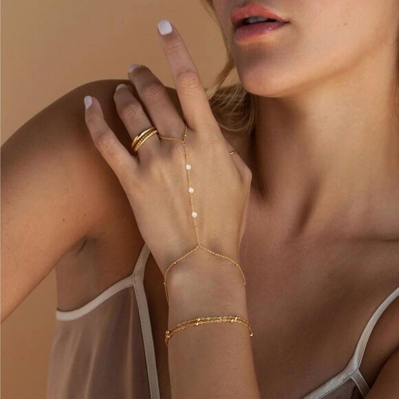 Hand Chain Bracelet Ring Hand Chain 2 PCS 14K Dainty Finger Jewelry - Picture 8 of 9